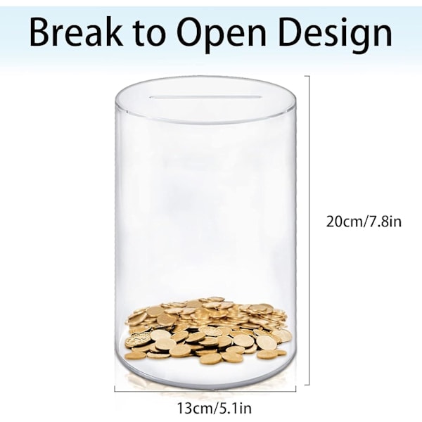 Oöppningsbar Spargris, Transparent Akryl Spargris för Vuxna och Barn, 20 x 13 x 13 cm_ryy