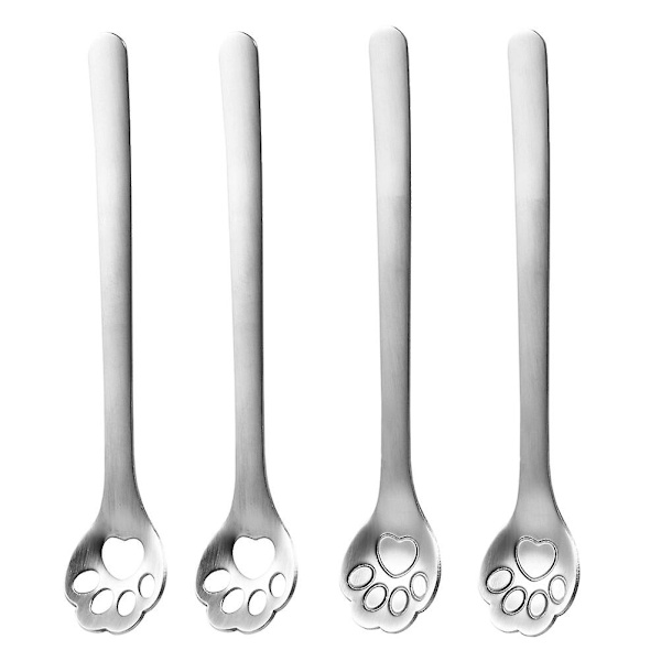 4 stk. Rustfritt Stål Sil Rør Omrøringspinner Cappuccino Skjeer Middagsskjeer Yoghurt Skjeer Sølv 14,8X2,8X0,2CM Silver 14.8X2.8X0.2CM