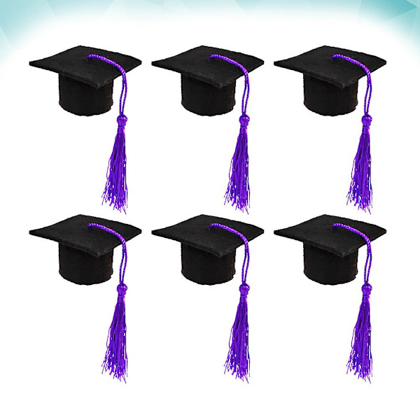 6 stk. Mini Doktorhat Formet Vinflaske Sød Kvast Vinflaske Dæk Graduation Party Ornament Bi Puple 5.5*5.5cm