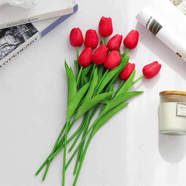 Konstgjorda Tulpaner, 10 stycken Konstgjorda Silketulpaner, Blommor i Latexmaterial, Verklighetstroende Touch, Bröllop, Sovrum, Familj, DIY