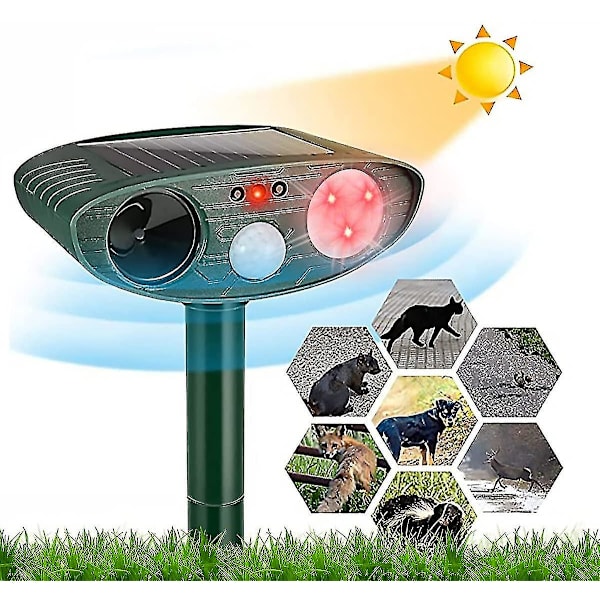 Eläinten karkotin ulkokäyttöön, vedenkestävä, aurinko- ja USB-lataus, infrapunasensori, vilkkuvat LED-valot