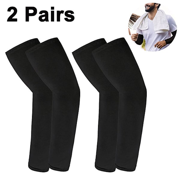 2 Par Kølende Armsleeves Til Mænd & Kvinder, UV-Beskyttende UPF 50, Tatovering Dækning Sort Black