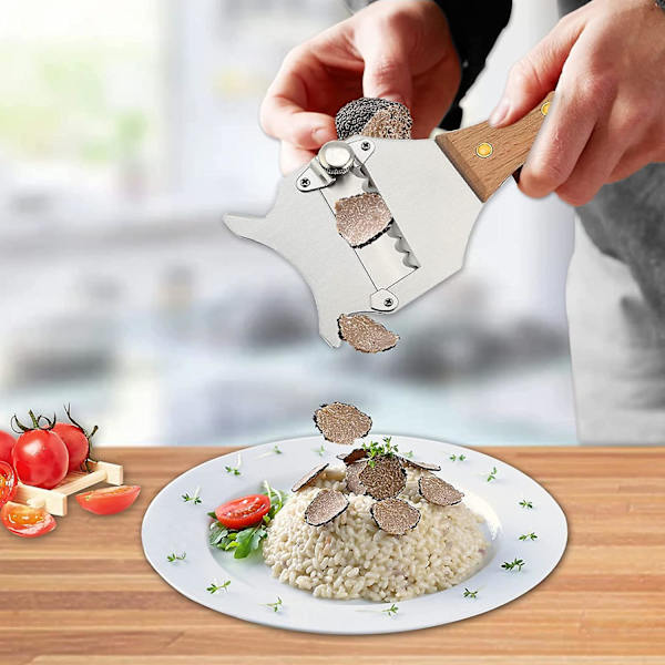 Trøffelkutter, sjokoladerasp i rustfritt stål med justerbart blad, frossen sopp, ost, sjokoladehøvel med trehåndtak for hjemmekjøkken Res