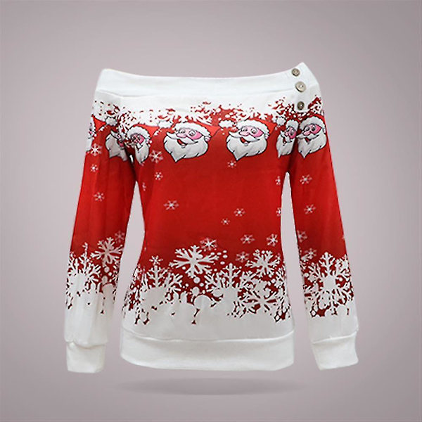 Kvinders Juletrøje med Off Shoulder Langærmet Trøje Julefleece SweatshirtSRed Red S