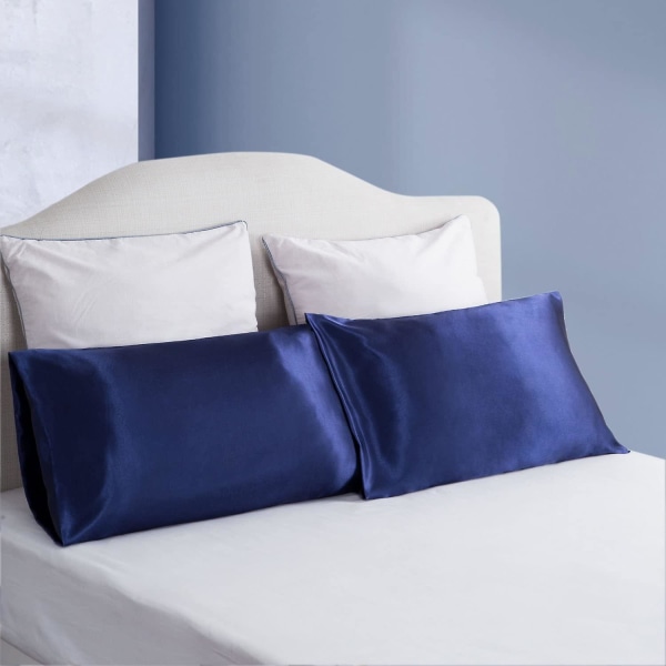 Satin Kuddeöverdrag för Hår och Hud, 2-pack - Standardstorlek Kuddeöverdrag - Satin Kuddeöverdrag med Kuvertstängning Marinblå 20 x 26 Navy 20  x 26