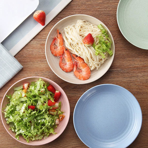 Vehnänolki-kuitulautanen | 4 kpl setti 22,3 cm Biohajoavat terveelliset lautaset/illalliset/menu-lautaset, mikroaaltouuni- ja astianpesukoneenkestävä astiasto - BPA-vapaa & 25 cm 25cm