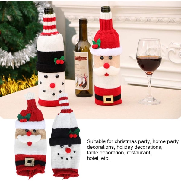 Julevinsflaskesæt, 2-delt julestrikket sweater vinflaskesæt, julepynt, festdekorationer