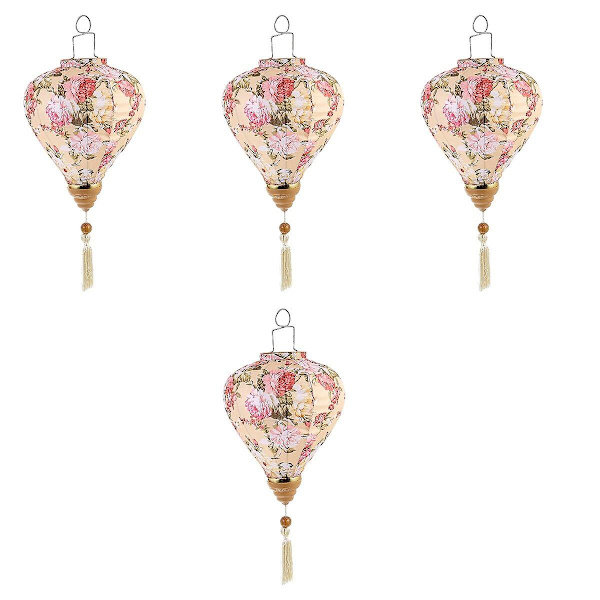 4 stk Blomstermønster Lanterne Vietnam Lanterne Mid-høst Silke Lanterner For Utendørs 4stk 53X19CM 4pcs 53X19CM