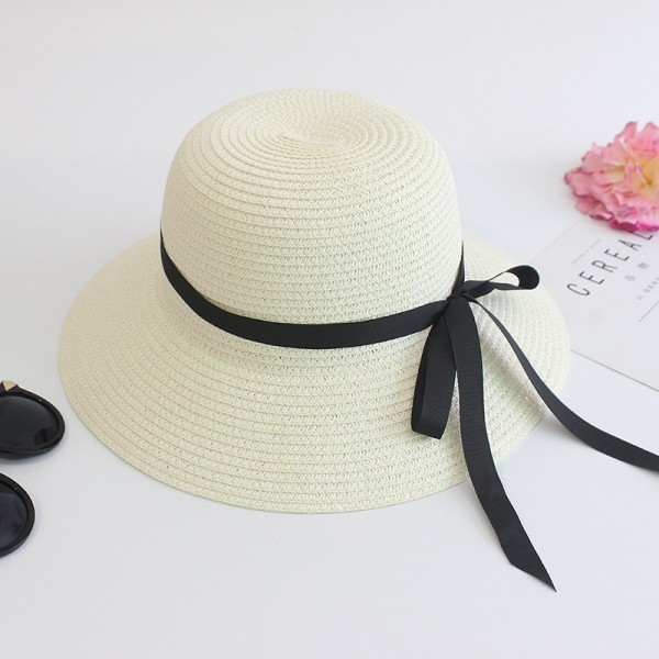 Piger strå-sol-hat sommer-strand floppy-hat - børn bred skygget rejse solskærmshat med sløjfe til piger 9 til 18 år 2 stk.