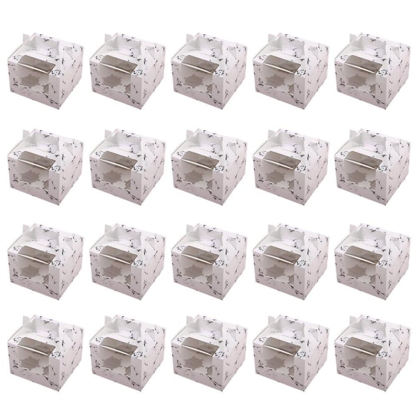 20 st Marmorering Cupcake-lådor med handtag Bärbar muffinshållare Dessertbehållare (4 hålrum) 15,6X15,6X10cm 15.6X15.6X10cm