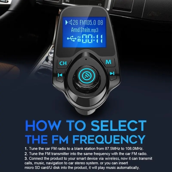 Trådløs Bluetooth FM-sender radioadapter i bilen bilsett W 1,44 tommers skjerm støtter TF/SD-kort og USB-billader for alle