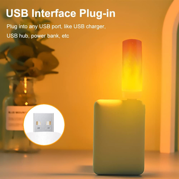 USB LED Flamlampa, USB-kontakt, Orange Flimmerfri Ljus, Atmosfärsbelysning (2-pack)