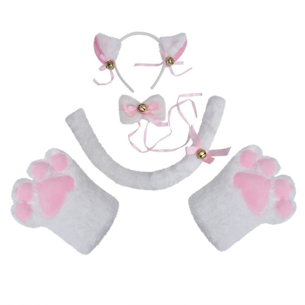 Ett Set Katt Cosplay Kostym Svans Öron Halsband Tassar Handskar För Halloween Karneval Jul Maskerad Dekoration