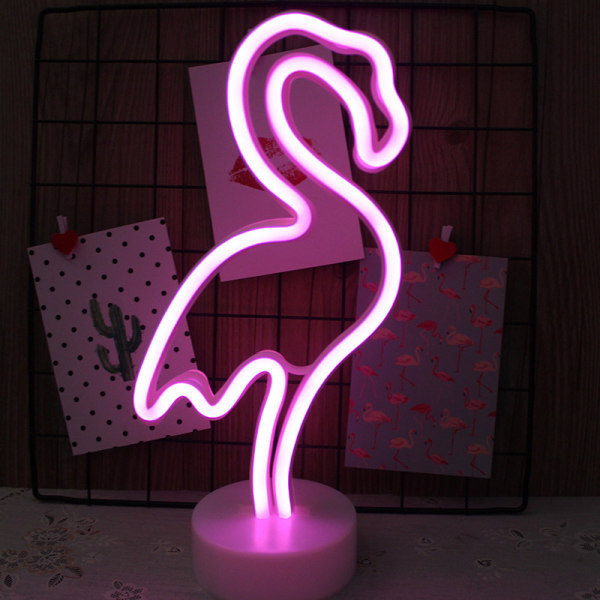 Flamingo Neonskylt，Neonljus för sovrumsinredning，Batteri USB -drivna LED Neonskyltar，Flickrumsdekoration Barnfödelsedagspresenter