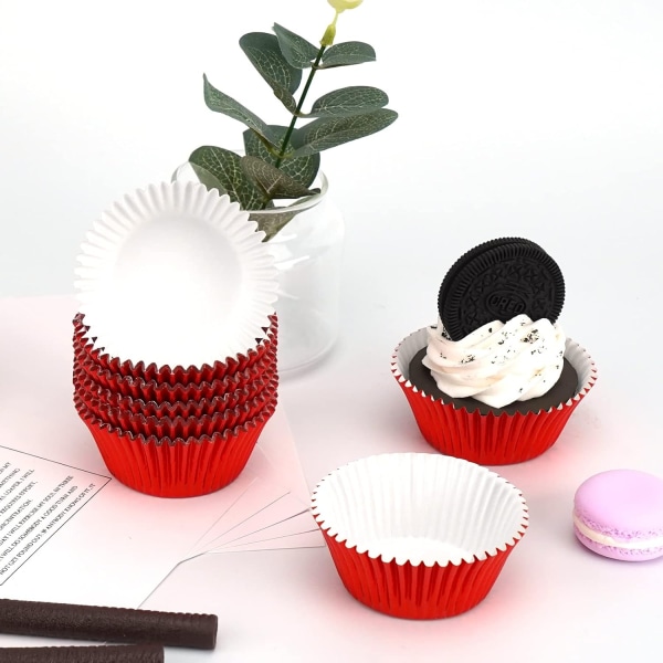 200 Count Red Foil Cupcake Liners, Baking Cups for Birthday Wedding Party, Standard Size Muffin Cupcake Wrappers