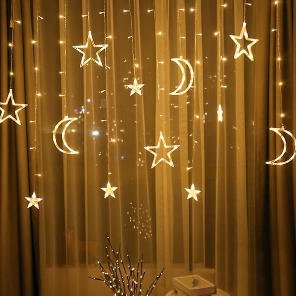 Moon Star Christmas Garland Led Gardin Icicle String Light 220v 3,5m Innendørs Led Party Hage Scene Utendørs Dekorativ Lyshvit white