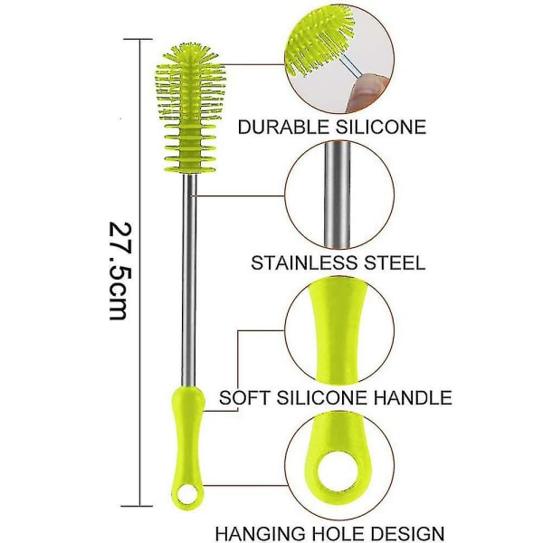 Silikonflaskebørste med langt håndtak, vannflaskerens 1stk - grønn