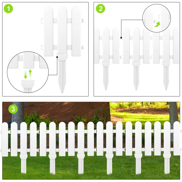 12 stycken trädgårdsstaket med 12 stycken staketsinsats Vit plaststaket Trädgårdsstaketkanter Gräsmatta rabatter Växtkanter