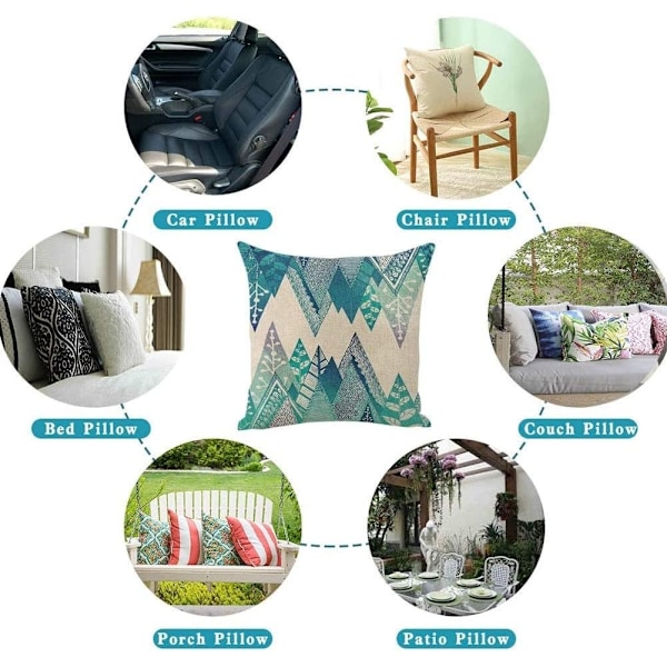 Putetrekksett med 4, Sommerdekorative Sofa Bomullslinputetrekk Kvadratiske Putetrekk for Stue, Seng, (45*45cm)
