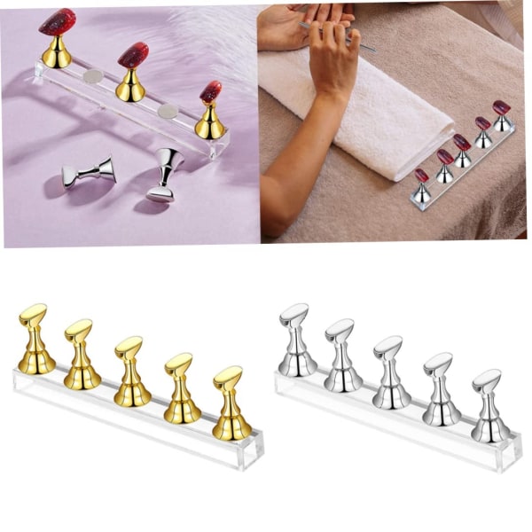 2 Sæt Akryl Negleøvelsesstativ Magnetisk Negletip Kunst Display Stativ Holder Manicure Værktøj med Genanvendelig Klæbende Putty Ler til Hjem Salon Makeup