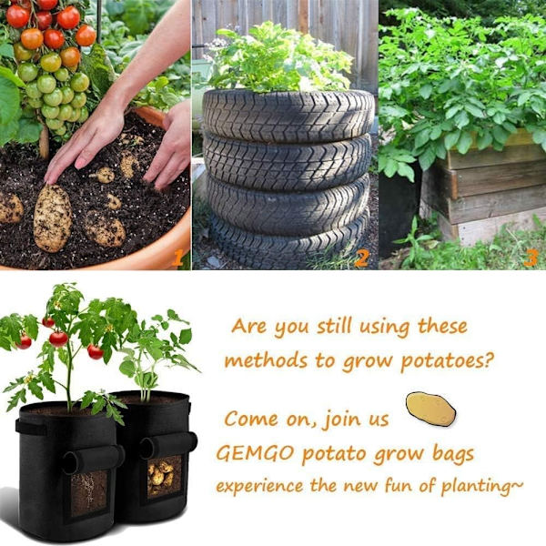 3-pack Potatisodlingsväskor, 7 Gallon Aeration Vattentät Tyg Sötpotatisplanterare, (3-pack, Svart Brun Grön)