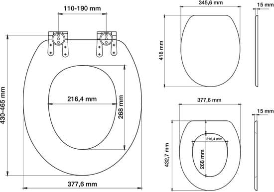 Soft Close toiletsæde, valnøddetræseffekt MDF FSC-certificeret aflangt toiletlåg med quick release hængsler til badeværelset