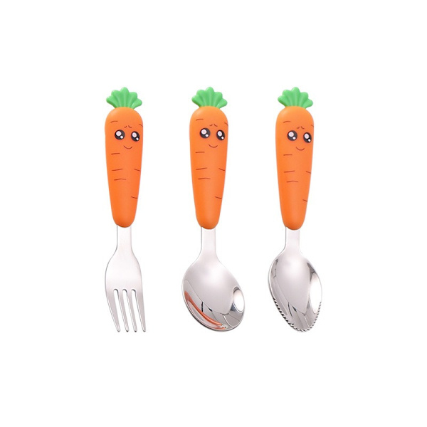 Barnmatskedar och gafflar för självmatning, rostfritt stål, barns bestickset, resebestickset för åldrarna 18 månader, 3-pack