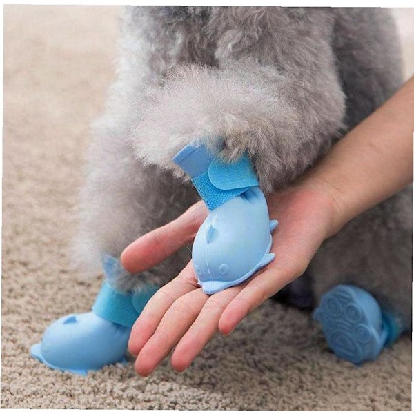 Hundskor Tasskydd Gummi Regnskydd Vattentäta Halkfria Gummi Regnstövlar för Små Mellanstora Kattvalpar 4st Blå(S)