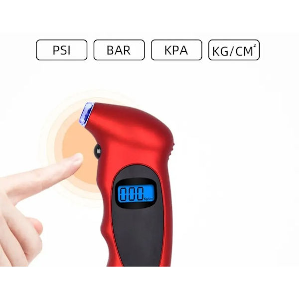Digitalt Däcktrycksmätare 150 PSI 4 Inställningar Röd (1 Pack) för Bil Lastbil Cykel med Bakgrundsbelyst LCD och Halkskyddande Grepp Biltillbehör
