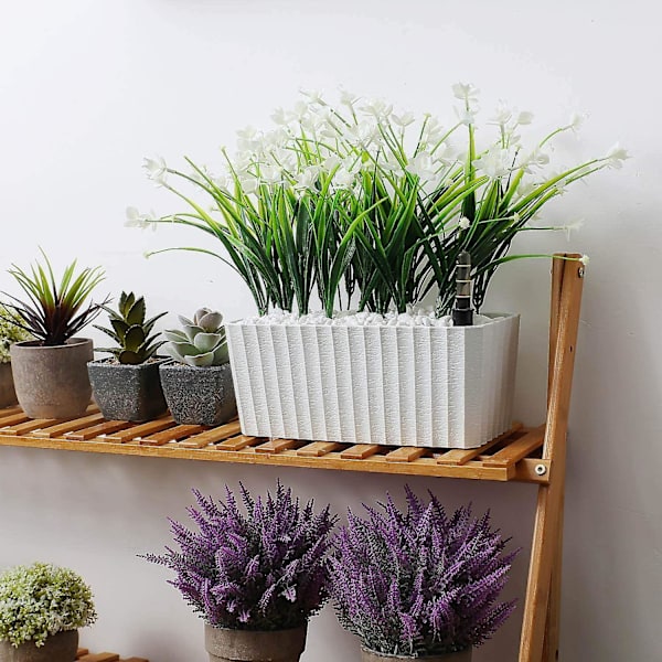 Selvvannende Hvit Plast Rektangulær Blomsterkasse Sett Med 2, Potte Med Vannreserve Og Vannnivåindikator Potte Med Vanningssystem For Enkelt