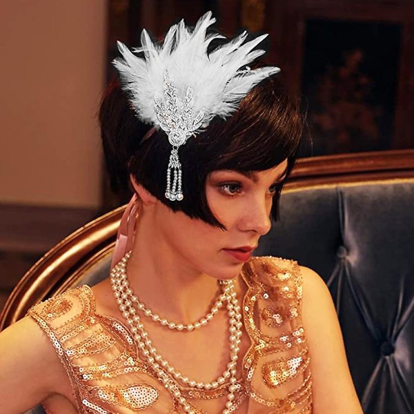 Art Deco Flapper Blad Bryllups Tiara Perle Hodeplagg Hodebånd Hvit White