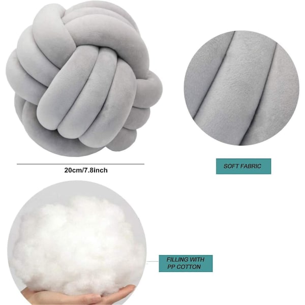 Blød Knude Pude, Håndlavet Strikket Kuglepude, Dekorativ Pude Til Soveværelse Sofa (20cm) Grå Grey
