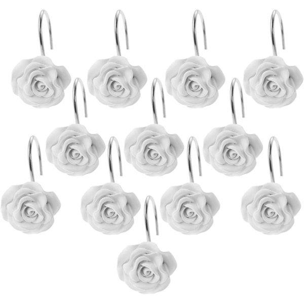 12 stk. Hjemmemode Dekorative Rustfrie Bruseforhængskroge Rose Design Bruseforhængsringe Kroge (rød)Hvid White