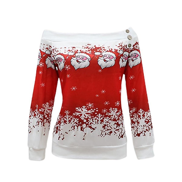 Kvinders Juletrøje med Off Shoulder Langærmet Trøje Julefleece SweatshirtMRed Red M