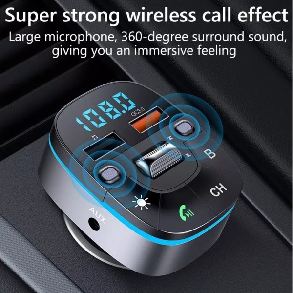 Bluetooth FM-sender til bil, Bluetooth-biladapter med dobbelt USB-opladning Biloplader MP3-afspiller Support TF-kort og USB-disk, Ha
