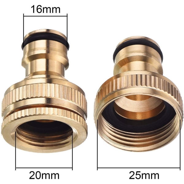 Messing Havevandslangehane Konnektor Fitting til 2-i-1 Gevindhane Adapter (2 stk., Messingfarve)
