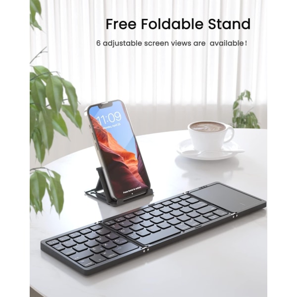 Fällbart Bluetooth-tangentbord, Fällbart bärbart trådlöst tangentbord med pekplatta, Reseficktangentbord Smartphone Tablet & Laptop