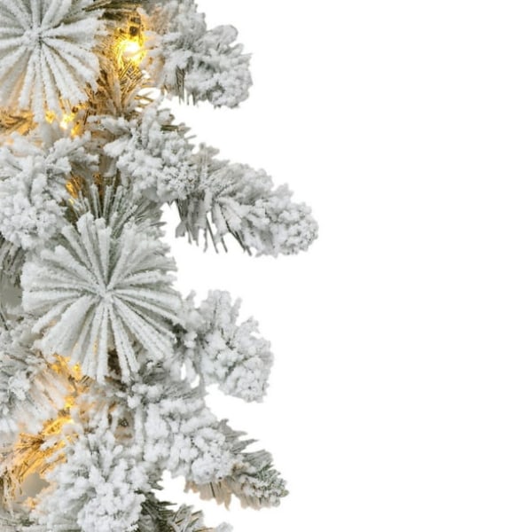 9' Esivalaistu Flocked Christmas Garland, vihreä. 160 haarakärkiä; 40 LED-valoa