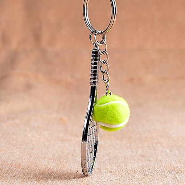 Tennisketsjer nøglering, kreativ metal nøglering sport nøglering Tennis bold nøglering (2 stk, grøn)