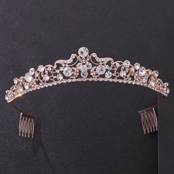 Rhinestone Brudeskjorte Prinsesse Tiara Smykker Hovedbeklædning til Kvinder og Piger, Rosenguld Bryllup Tiaras og Kroner med Sidekam