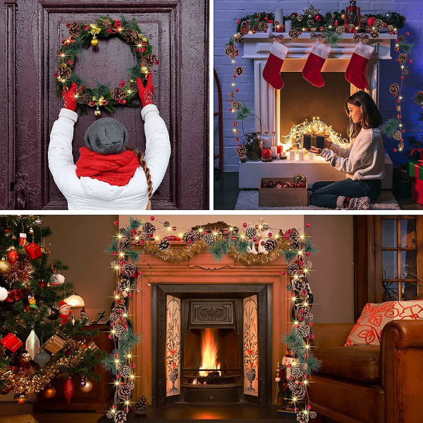 Julgransljus, 3m 30 LED-lampor med julgrankottar, batteridrivna, Mini inomhus LED-ljusslinga för dekoration till sovrum, jul, bröllop