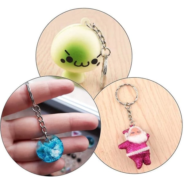Nyckelringsset med länk, öppna ringar och ögonskruvar för pyssel DIY (1 set, silver)