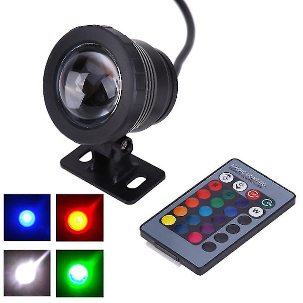 10w RGB LED Lys Pool Dam Spotlight Under Vand + Fjernbetjening, Sort