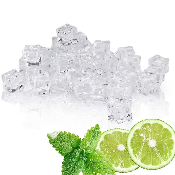 50pcs Artificial Acrylic Ice Cubes Clear Fake Ice Cubes Diamonds Plastic Ice Cubes Fake Crushed Ice(20 * 20mm)