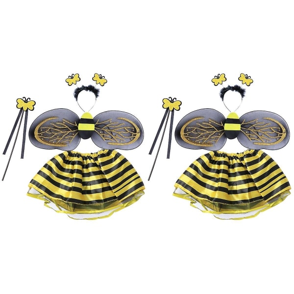 12 st / set Bee Kostymer Pannband Wand Tutu Kjol Set Vinkel Girls Fairy Dress Outfit (bee)8 st 8 pcs