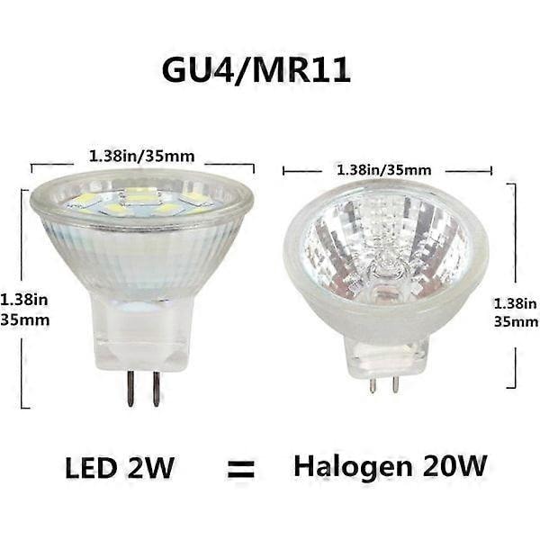 2W MR11 GU4 LED-pære 12 Volt Kaldhvit 6000K, 20W Halogen Erstatning, MR11 G4/GU4.0 LED-spotlight for Hjem, Landskap, Innfelt