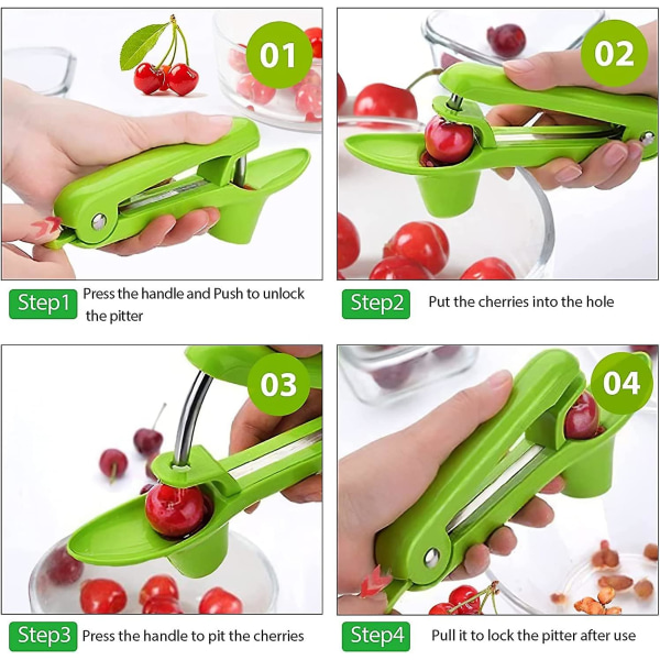 Wuzhou Cherry Stoner Remover med stav i rostfritt stål, Olive Pitter/cherry Pip Remover/dadlar Pitting Device1stgrön
