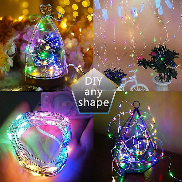 10-pack LED-ljusslingor Batteridrivna 1m 10 LED Silvertråd Flerfärgad och Varmvit Vattentät Stjärn-Flaska Fairy Lights för Jul Bröllop P