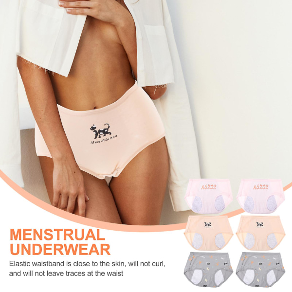 6 stk bomullsfysiologisk undertøy for kvinner Slitesterk menstruasjonsbukse Assortert farge34X22X0.5C Assorted Color 34X22X0.5CM