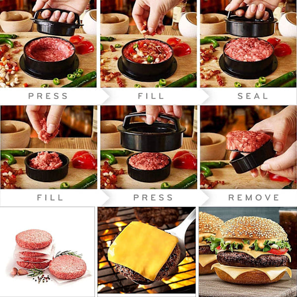 3-i-1 Hamburgarpress, Fylld Hamburgarpress med 200 Non-Stick-papper